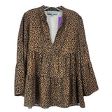 Leopard print long-sleeve V-neck top with flowy tiered hem