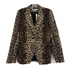 VERONICA BEARD leopard print jacket with gold buttons, notch lapel, front view