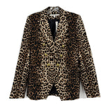 VERONICA BEARD leopard print jacket with gold buttons, notch lapel, front view