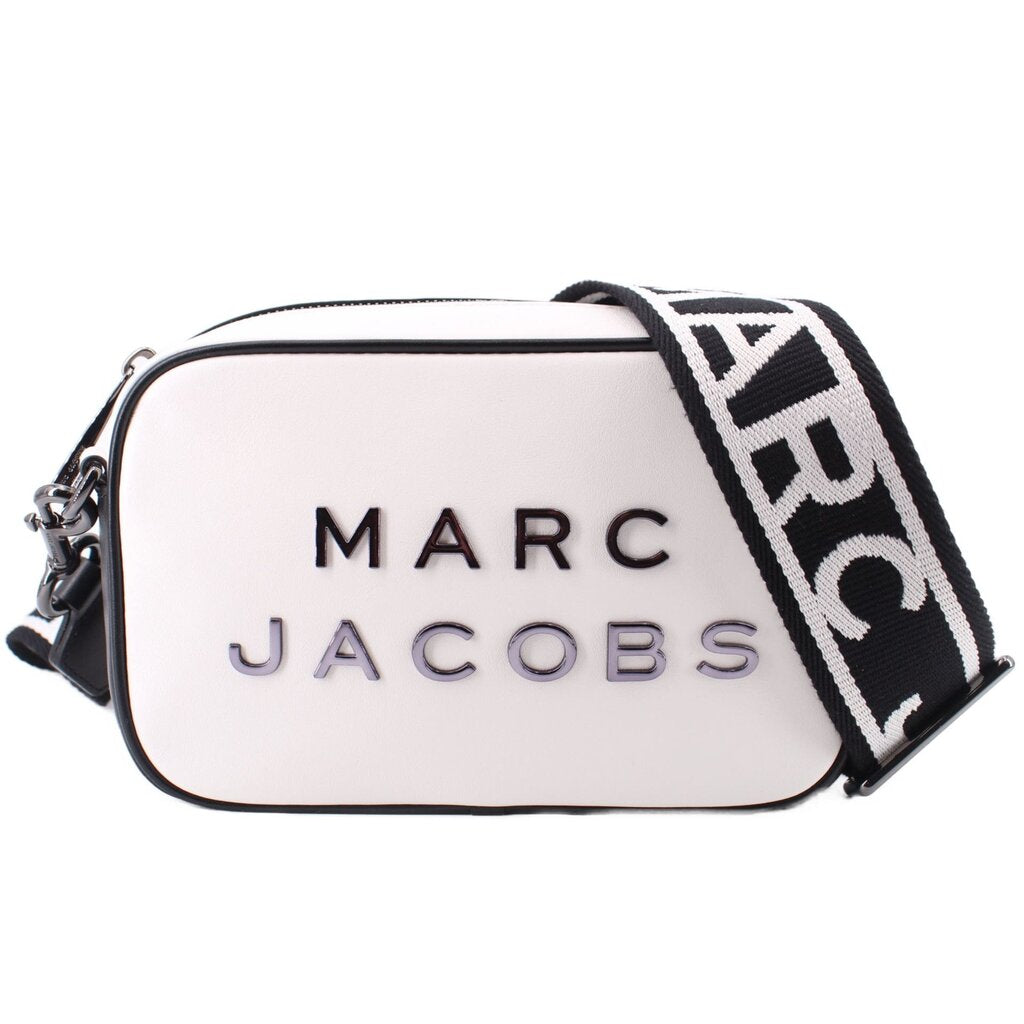 MARC JACOBS two-tone camera crossbody bag, white front with black logo strap