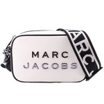 MARC JACOBS two-tone camera crossbody bag, white front with black logo strap