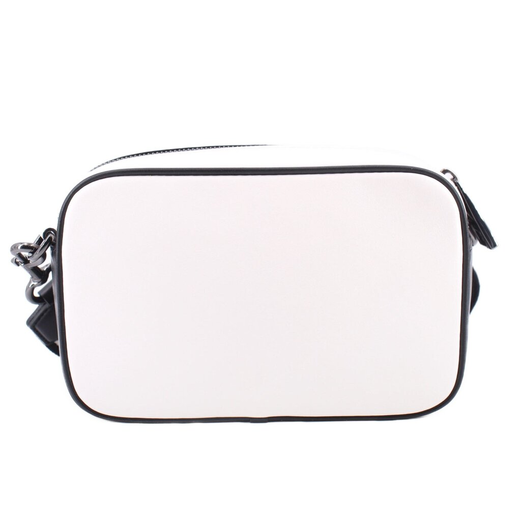 Two-tone camera crossbody bag, white front panel with black piping