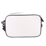 Two-tone camera crossbody bag, white front panel with black piping