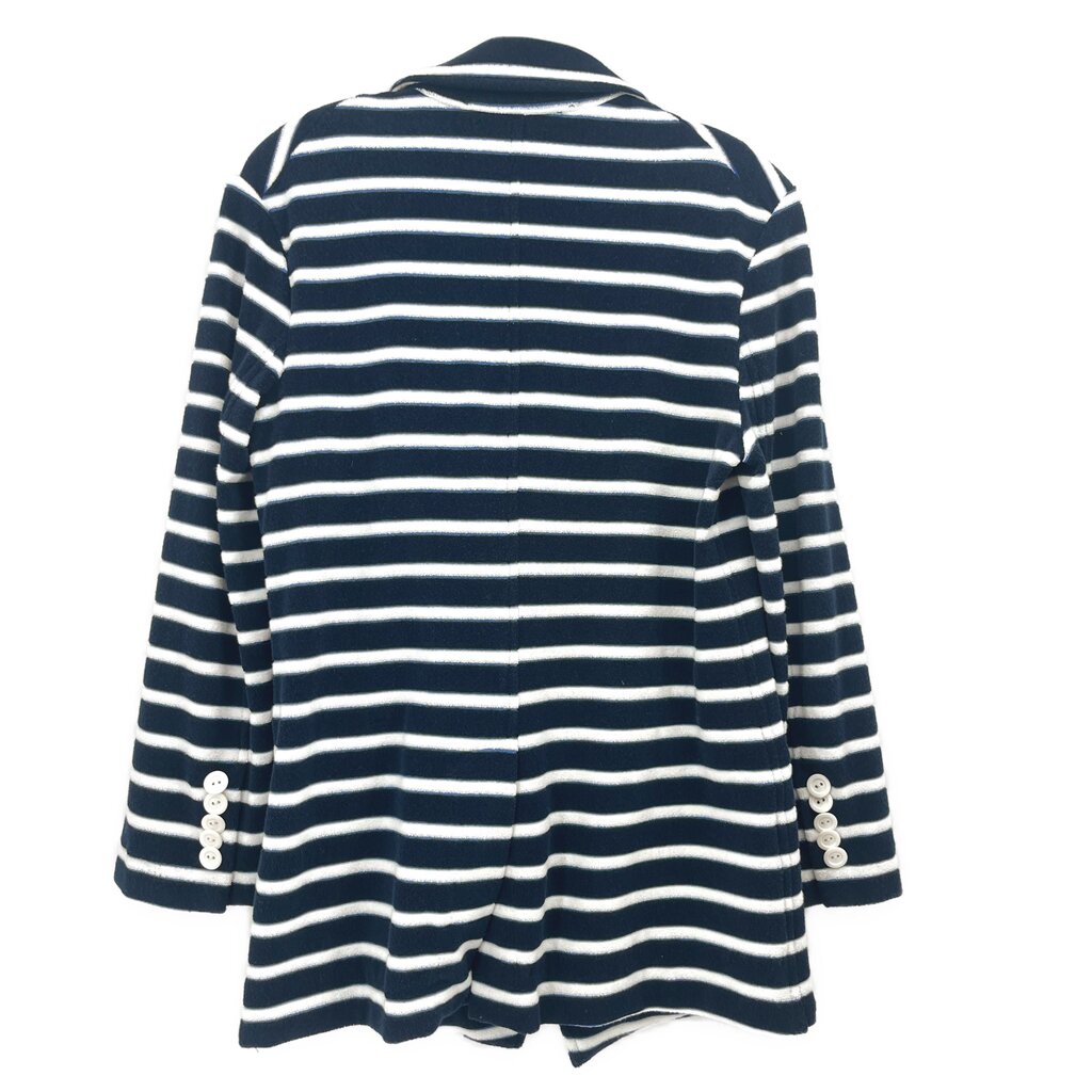 Terrycloth blazer with navy and white horizontal stripes, button front, 3/4 sleeves