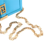 VERSACE GRECA GODDESS CHAIN WALLET CROSSBODYS BLUE