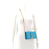 VERSACE GRECA GODDESS CHAIN WALLET CROSSBODYS BLUE
