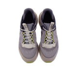 Gray lace-up sneakers with lime accent laces and padded tongue, both shoes shown