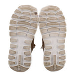 PRADA sneaker outsoles showing tread pattern on tan-and-white rubber