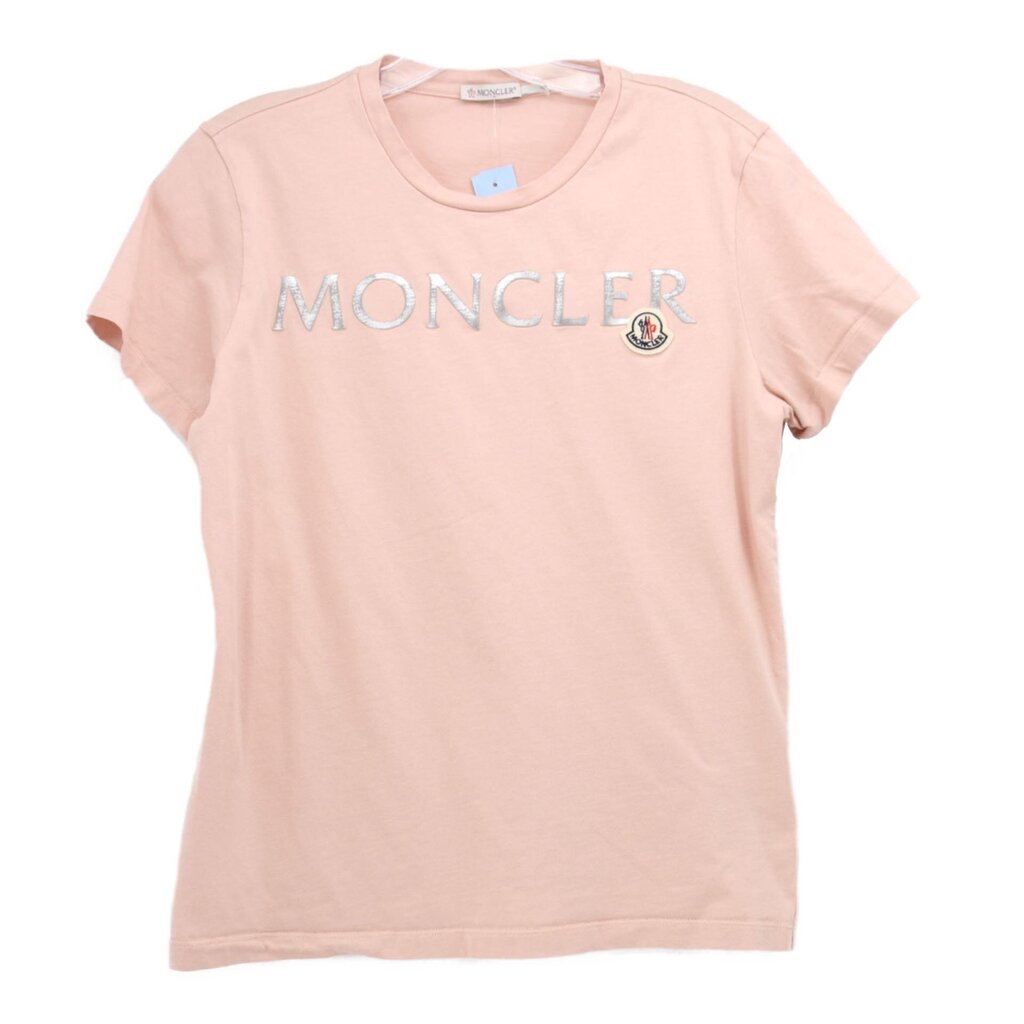 Peach graphic T-shirt with Moncler logo patch on chest