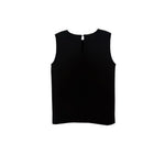 Black sleeveless top with center back zip detail