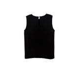 Black sleeveless top with center back zip detail