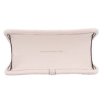 Cream leather back panel with embossed text and central strap loop