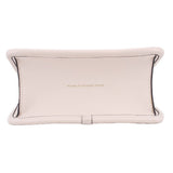 Cream leather back panel with embossed text and central strap loop