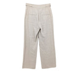 Beige plaid pants with flat front, belt loops, and cropped straight leg
