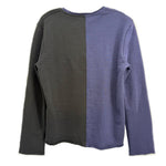 Two-tone long-sleeve top with crew neck, black and navy back panels