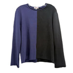 Two-tone long-sleeve top with crew neck, black and navy front panels