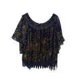 ELIE TAHARI PRINT TOPS NAVY/GOLD XL