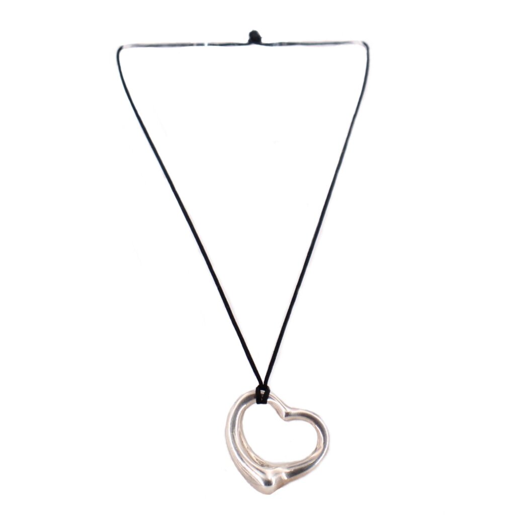 Sterling silver open-heart necklace with heart-shaped pendant on chain