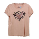 COACH graphic T-shirt, peach, with sequin heart front and crew neck