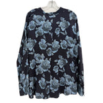 Floral blouse with long sleeves, navy with light blue flower print