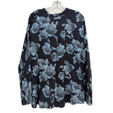 Floral blouse with long sleeves, navy with light blue flower print