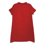 Red tweed shift dress with short sleeves and back seam