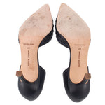 Navy leather heels underside with size 40 marking and handmade label