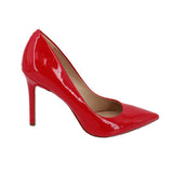 Red patent leather pointed-toe stiletto heels with slim high heel