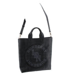 Black logo tote crossbody view with adjustable strap and top handles