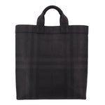 Black tote bag with top handles and debossed logo pattern