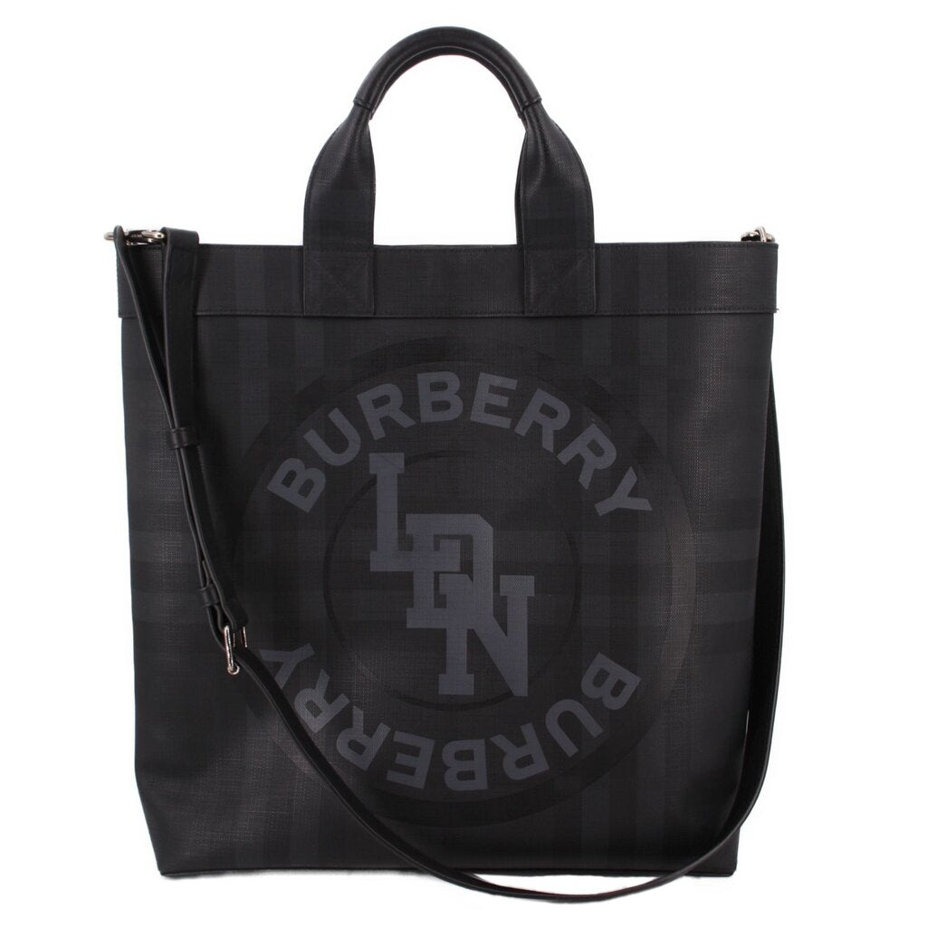 Burberry logo graphic tote crossbody bag in black, with top handles and shoulder strap