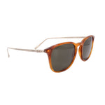 Tortoise sunglasses side view with dark lenses and metal hinges