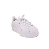White PUMA Mayze Classic platform sneakers, lace-up front and textured side panel