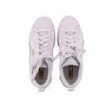 White PUMA Mayze Classic platform sneakers, top view of laces and padded tongues