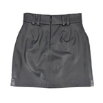 Black faux leather mini skirt with structured waistband and center seam