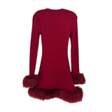 MUMU RIBBED FUR DRESSES RED S