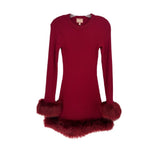 MUMU RIBBED FUR DRESSES RED S