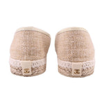 Cream CHANEL espadrille flat heels, jute trim and CC logo leather patch