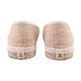 Cream CHANEL espadrille flat heels, jute trim and CC logo leather patch