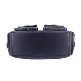 CHANEL large shoulder bag base in dark navy quilted leather with side handles