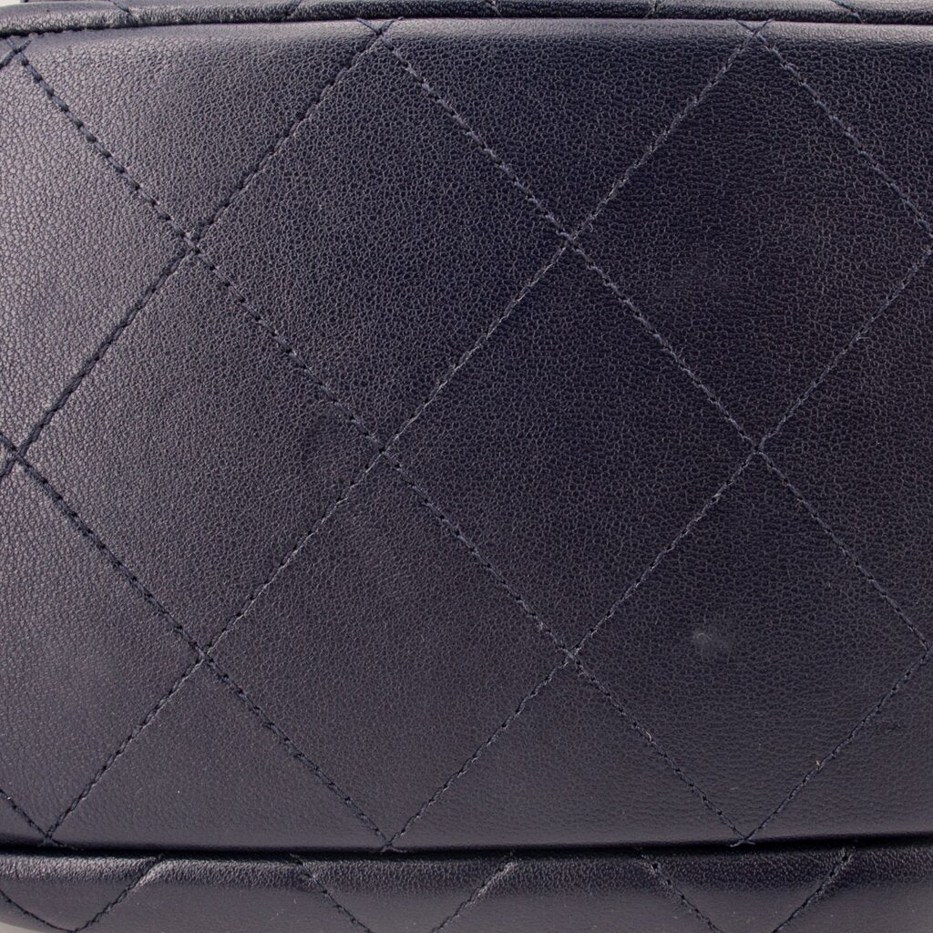CHANEL shoulder bag quilted navy leather panel with diamond stitching