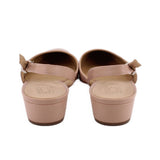 Nude slingback heel showing back view with adjustable strap and block heel