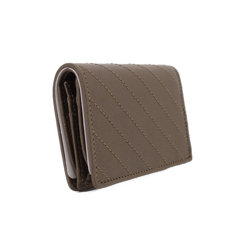 Olive leather Blondie wallet angled side view with quilted stitching and slim profile