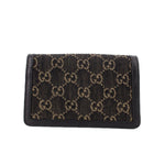 Dionysus mini crossbody flap, black denim GG monogram front