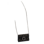 Black GG mini crossbody bag with short chain strap and small flap, silvertone ring clasp