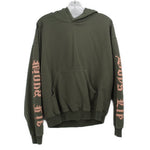 Boys green hoodie with kangaroo pocket and hood, graphic logo on sleeves