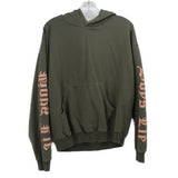 Boys green hoodie with kangaroo pocket and hood, graphic logo on sleeves