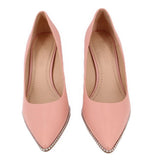 Coach Waverly pink pump heels, pointed toe pair view, beaded side trim