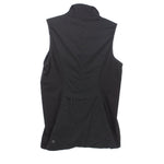 LULULEMON black hooded activewear vest, back view with curved hem and logo