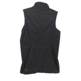 LULULEMON black hooded activewear vest, back view with curved hem and logo